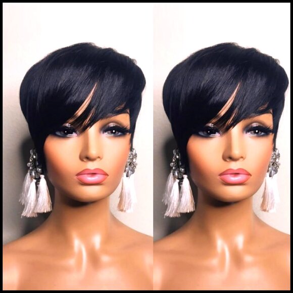 Short Pixie Cut Human Hair Wig Glueless Machine Made Brazilian Virgin Straight main image 5